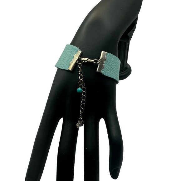 "It Is Well With My Soul" Leather Bracelet With Adjustable Chain Turquoise Blue - Picture 3 of 5